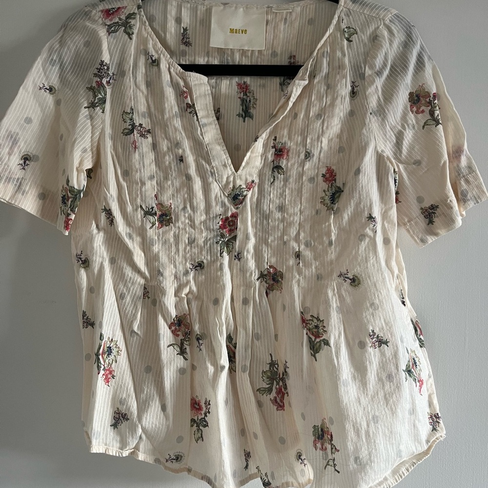 Maeve Cream Blouse with Flutter Sleeves and Ruched Details